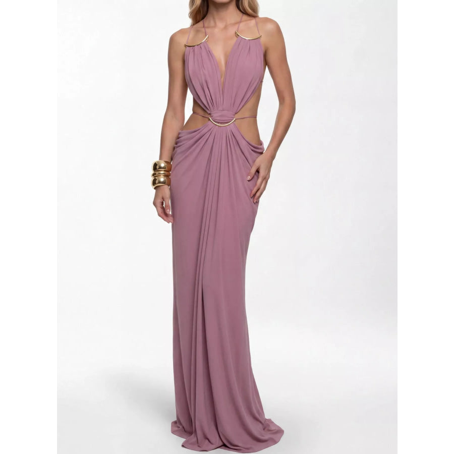 Backless Plunge Cut-Out Maxi Dress Mauve / S Apparel and Accessories