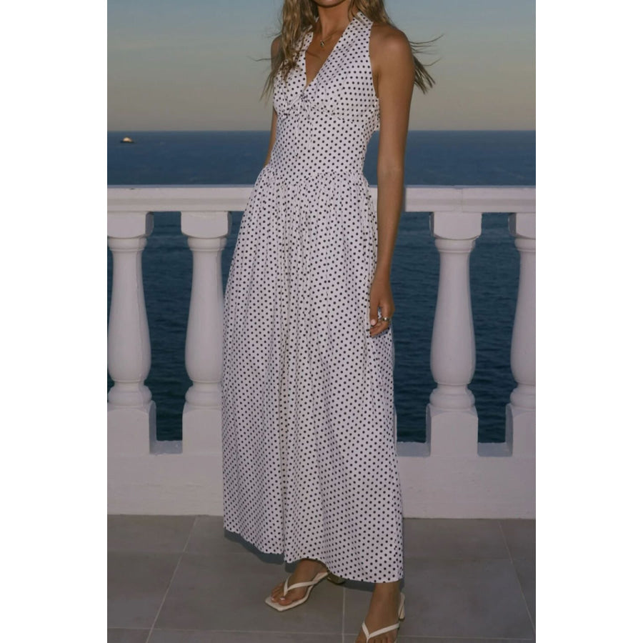 Backless Polka Dot Halter Neck Maxi Dress Apparel and Accessories