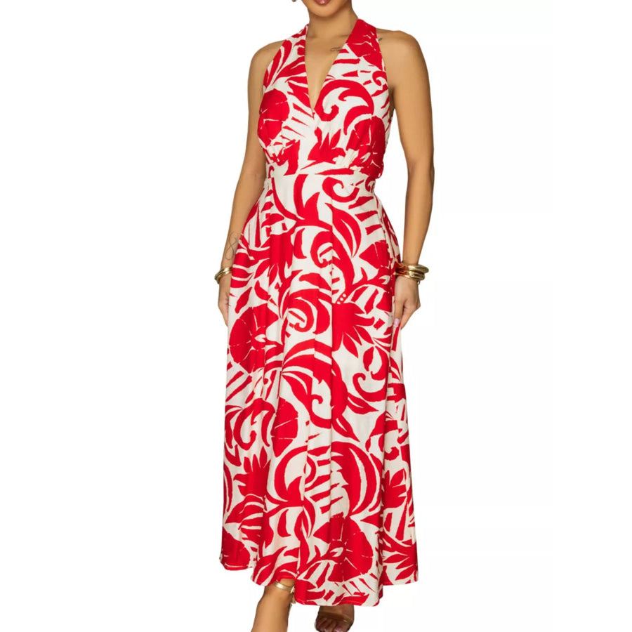 Backless Printed Sleeveless Maxi Dress Apparel and Accessories