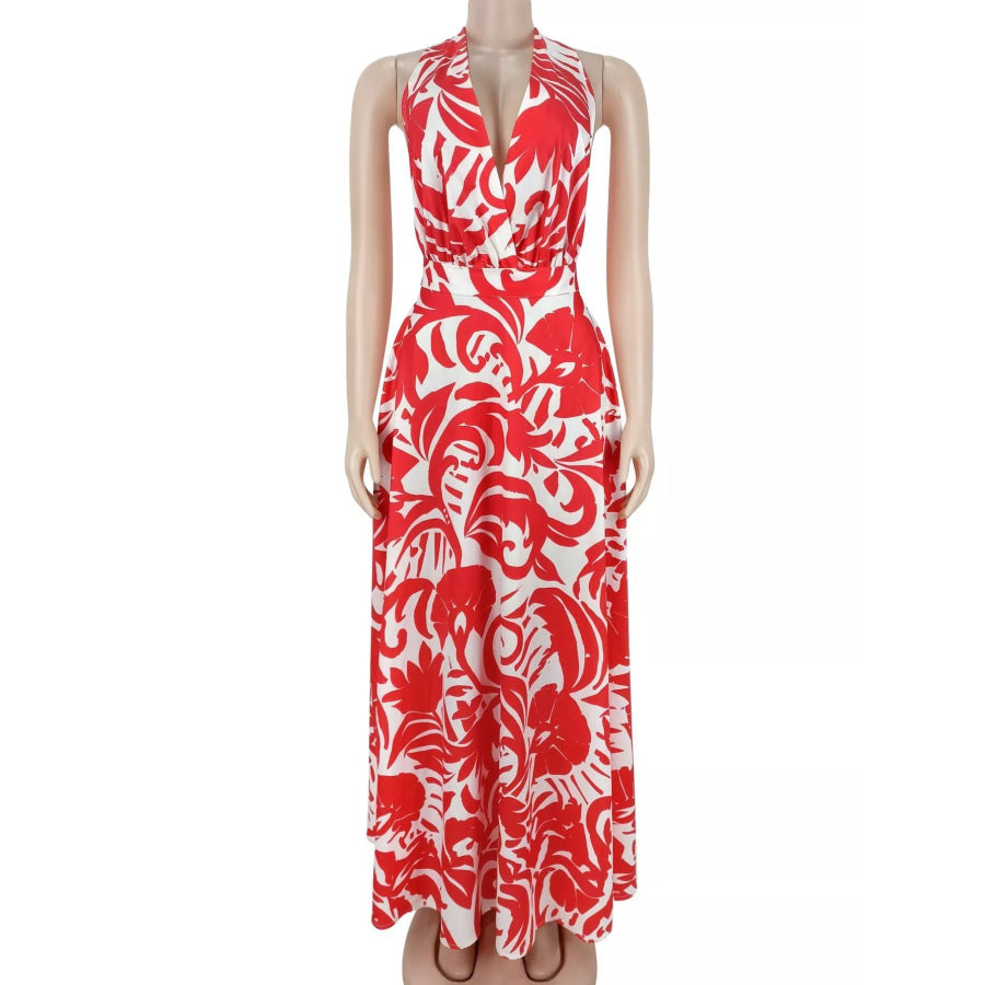 Backless Printed Sleeveless Maxi Dress Apparel and Accessories
