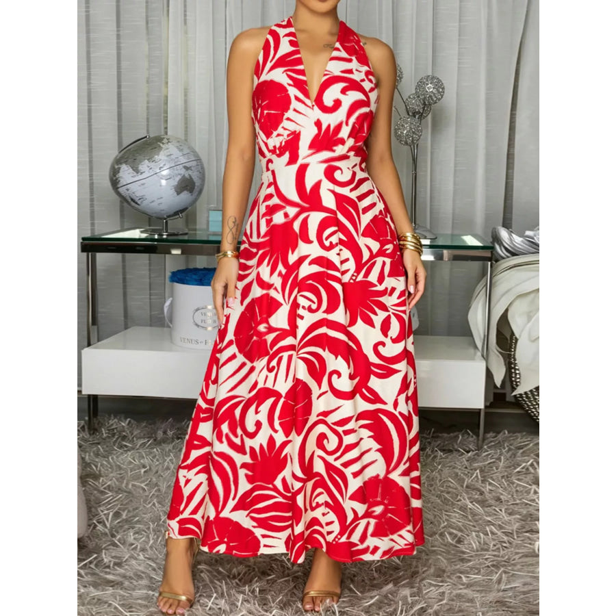 Backless Printed Sleeveless Maxi Dress Apparel and Accessories