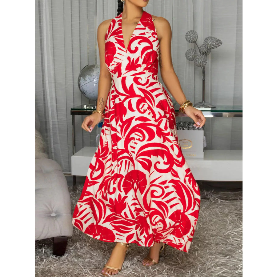 Backless Printed Sleeveless Maxi Dress Apparel and Accessories