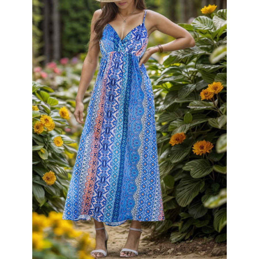 Backless Printed Surplice Cami Dress Ultra marine / S Apparel and Accessories