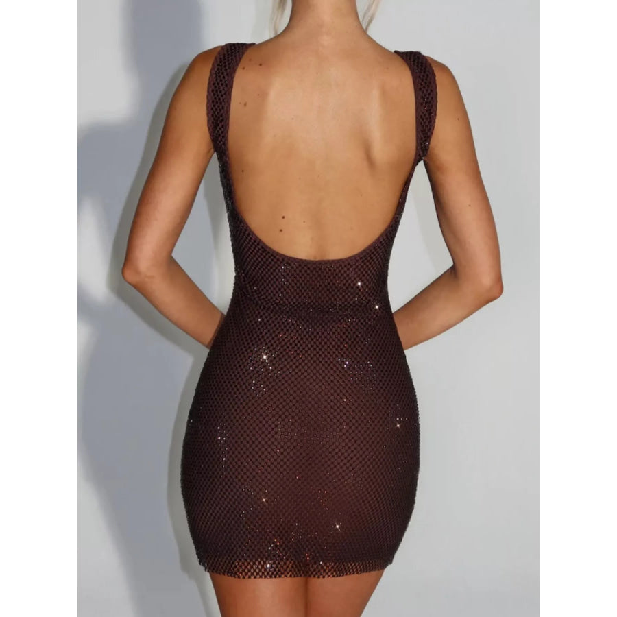 Backless Rhinestone Embellished Bodycon Mini Dress Apparel and Accessories