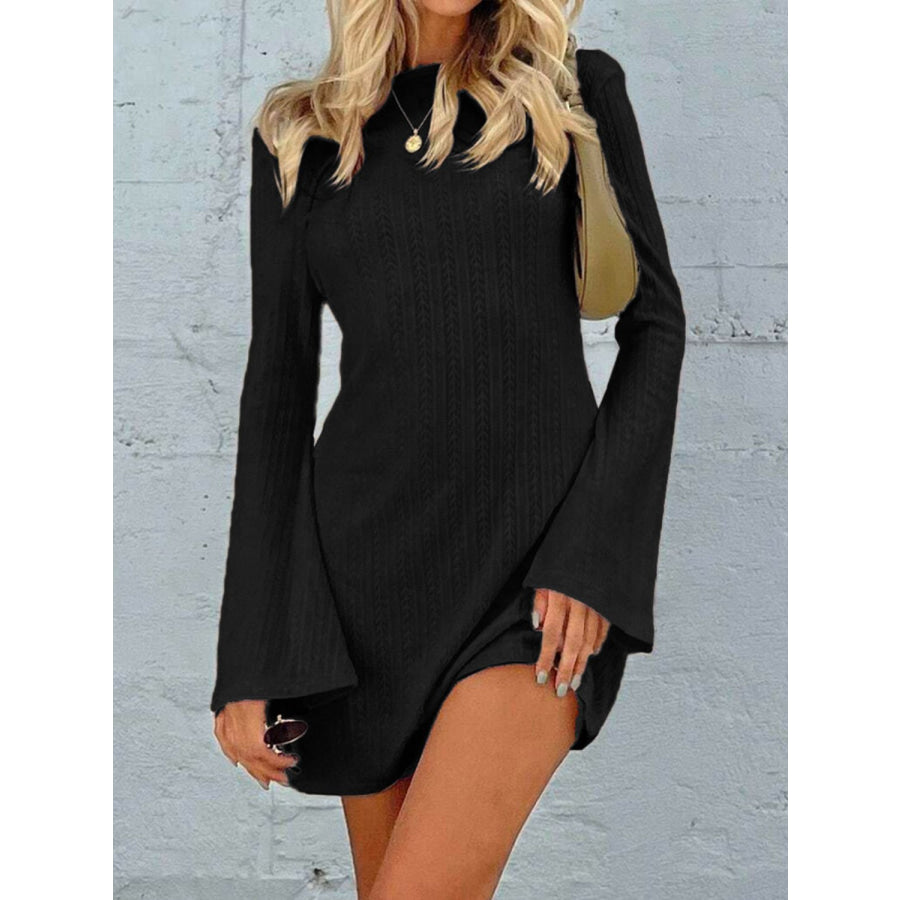 Backless Round Neck Long Sleeve Mini Dress Apparel and Accessories