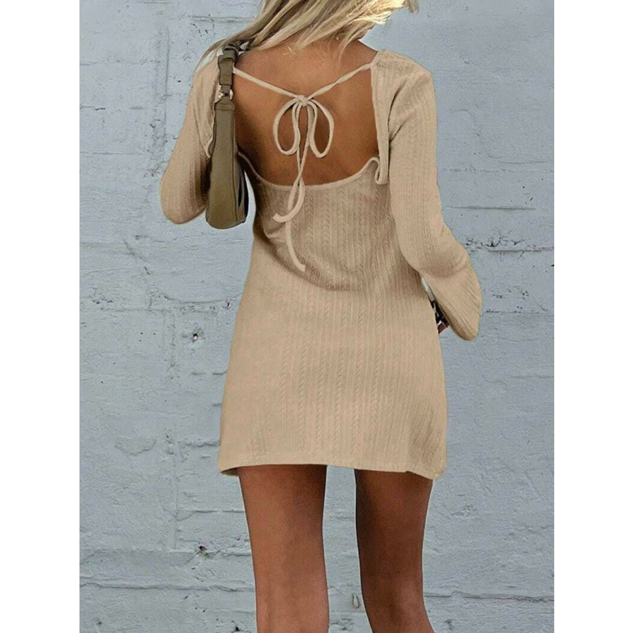 Backless Round Neck Long Sleeve Mini Dress Apparel and Accessories