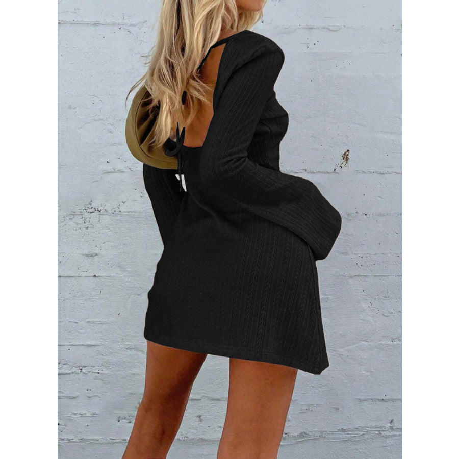 Backless Round Neck Long Sleeve Mini Dress Apparel and Accessories