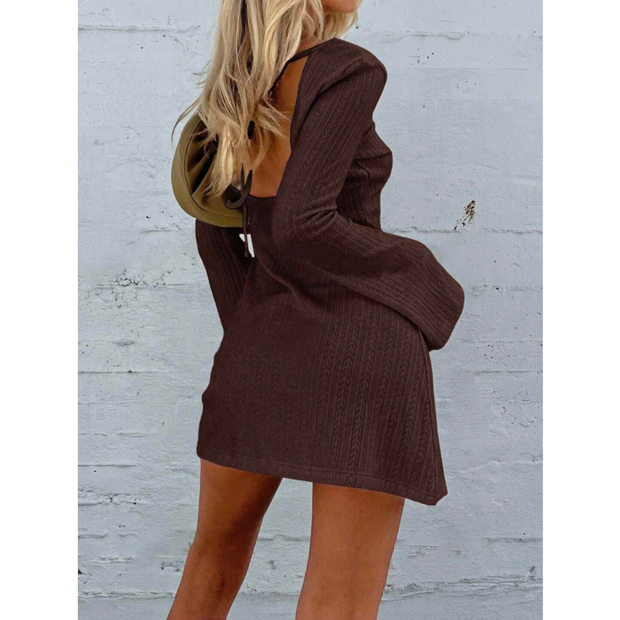 Backless Round Neck Long Sleeve Mini Dress Apparel and Accessories