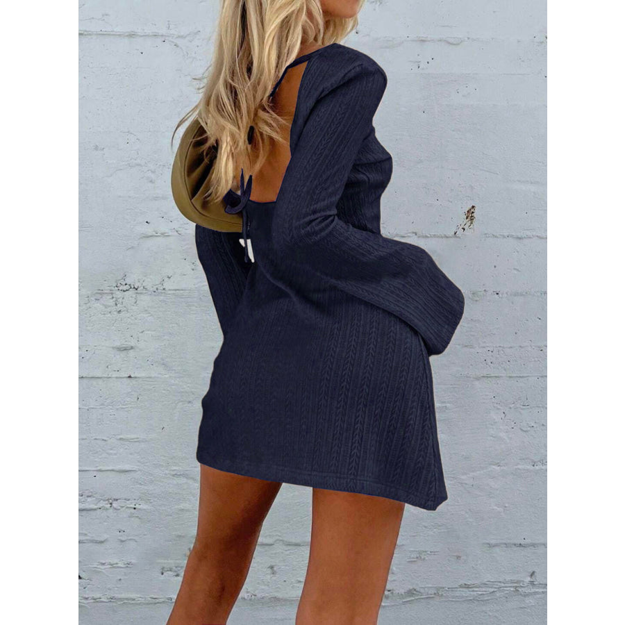 Backless Round Neck Long Sleeve Mini Dress Apparel and Accessories