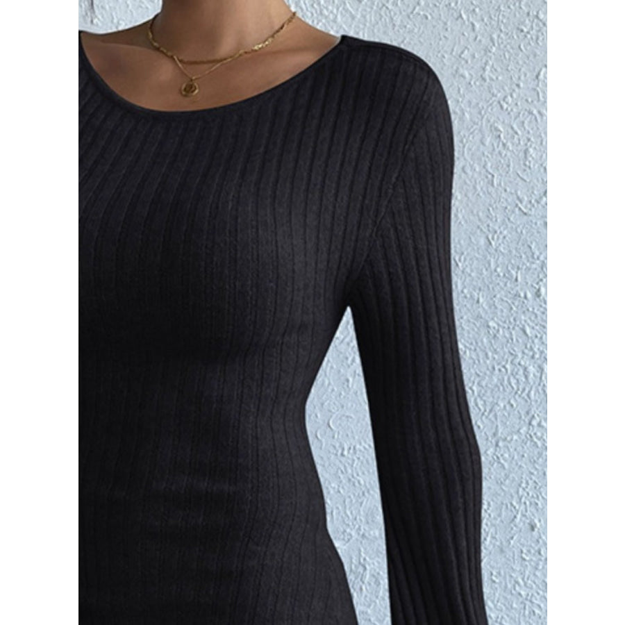 Backless Round Neck Long Sleeve Sweater Dress Apparel and Accessories