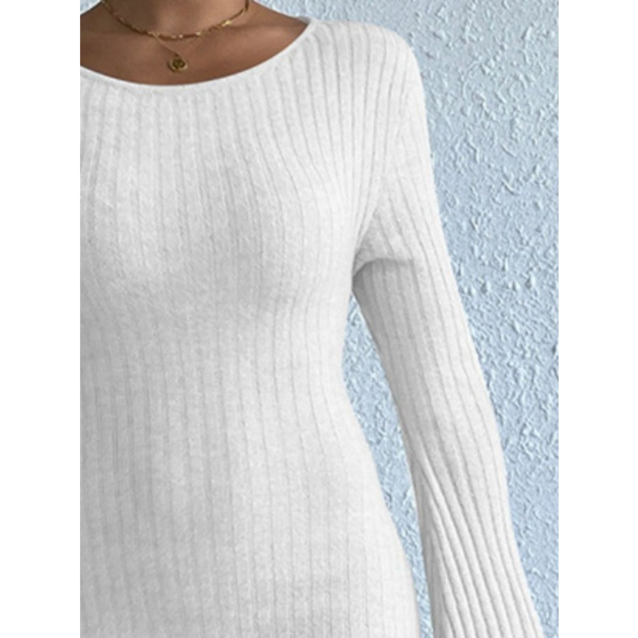 Backless Round Neck Long Sleeve Sweater Dress Apparel and Accessories