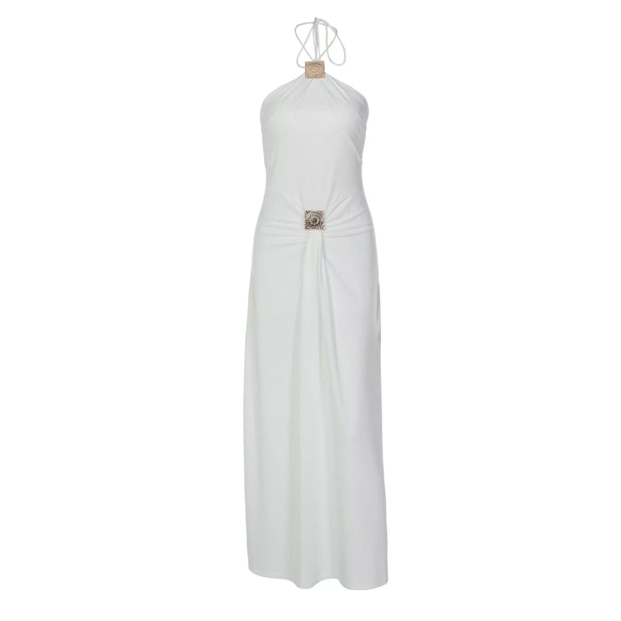 Backless Ruched Halter Neck Maxi Dress Apparel and Accessories