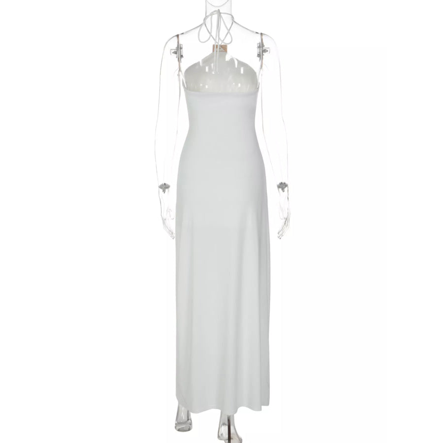 Backless Ruched Halter Neck Maxi Dress Apparel and Accessories
