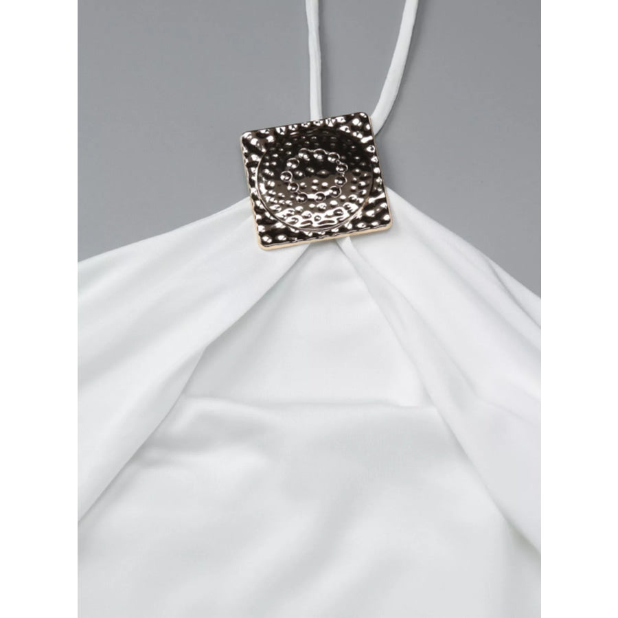 Backless Ruched Halter Neck Maxi Dress Apparel and Accessories