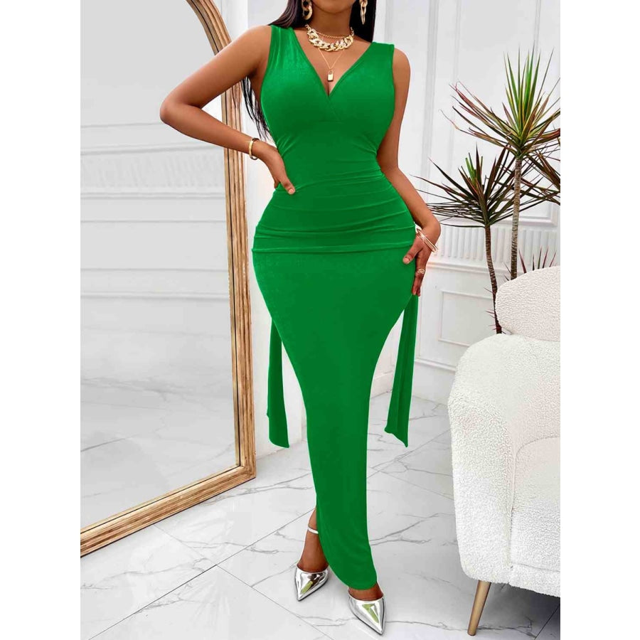Backless Ruched Slit Maxi Dress Clothing
