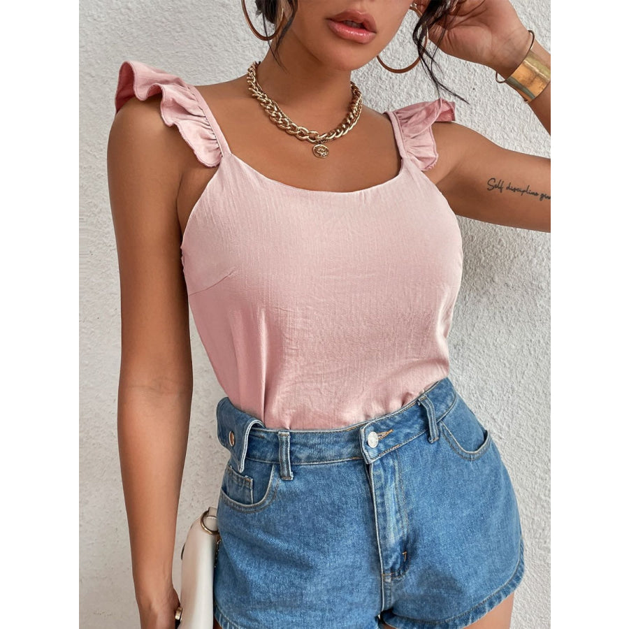 Backless Ruffled Scoop Neck Tank Apparel and Accessories
