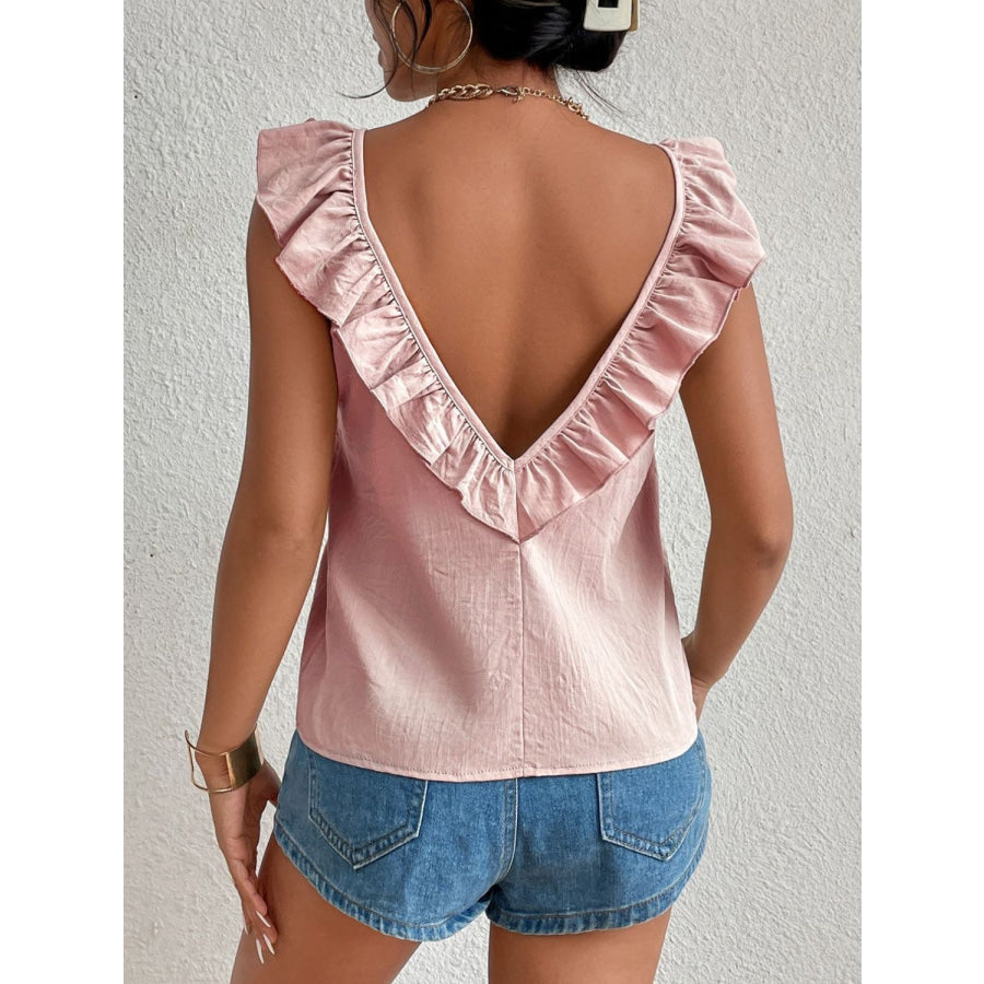 Backless Ruffled Scoop Neck Tank Apparel and Accessories