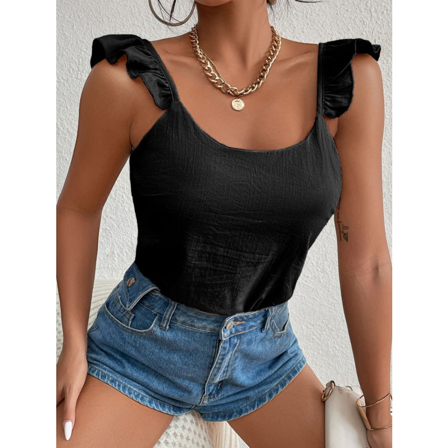 Backless Ruffled Scoop Neck Tank Apparel and Accessories