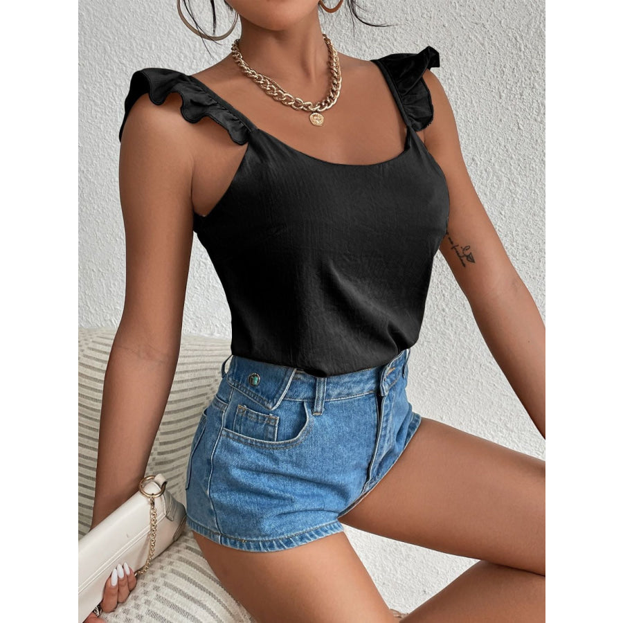 Backless Ruffled Scoop Neck Tank Apparel and Accessories