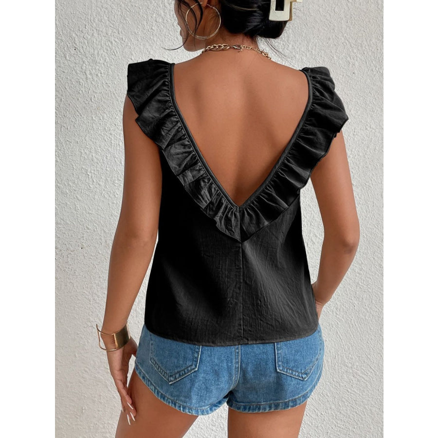Backless Ruffled Scoop Neck Tank Apparel and Accessories