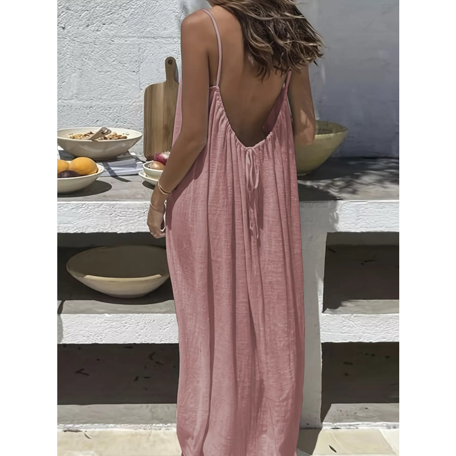 Backless Scoop Neck Maxi Dress Pink / S Apparel and Accessories