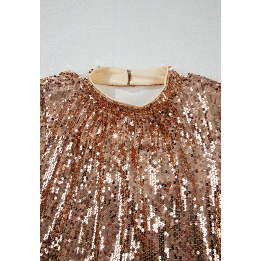 Backless Sequin Mock Neck Long Sleeve Mini Dress Apparel and Accessories