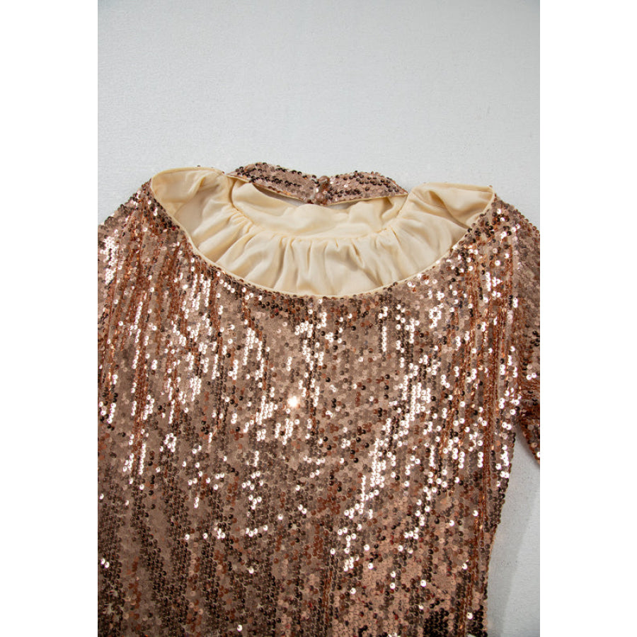 Backless Sequin Mock Neck Long Sleeve Mini Dress Apparel and Accessories