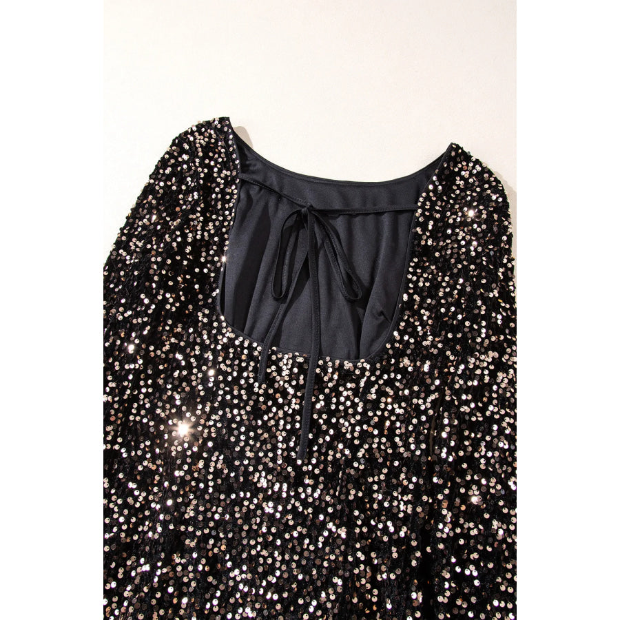 Backless Sequin Round Neck Long Sleeve Dress Apparel and Accessories