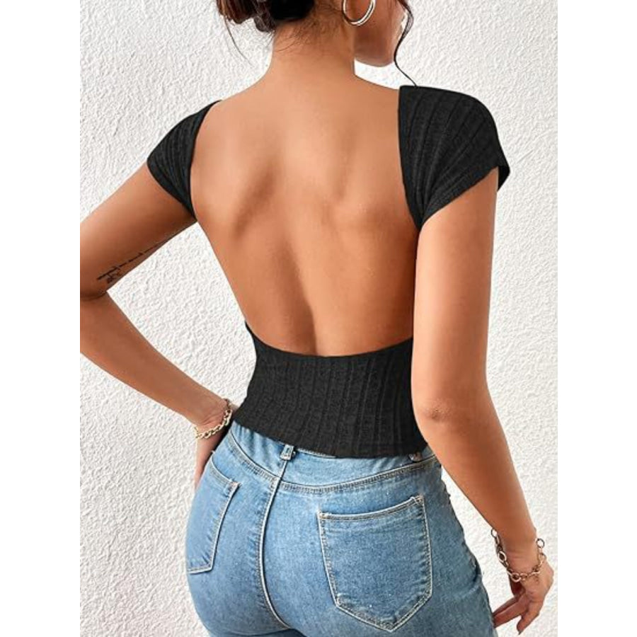 Backless Short Sleeve T - Shirt Black / S Apparel and Accessories