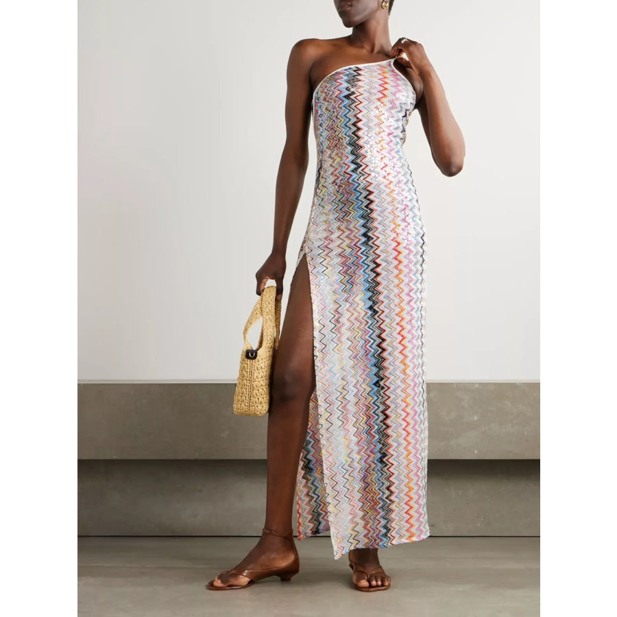 Backless Slit Zigzag Pattern Sleeveless Maxi Dress Multicolor / S Apparel and Accessories