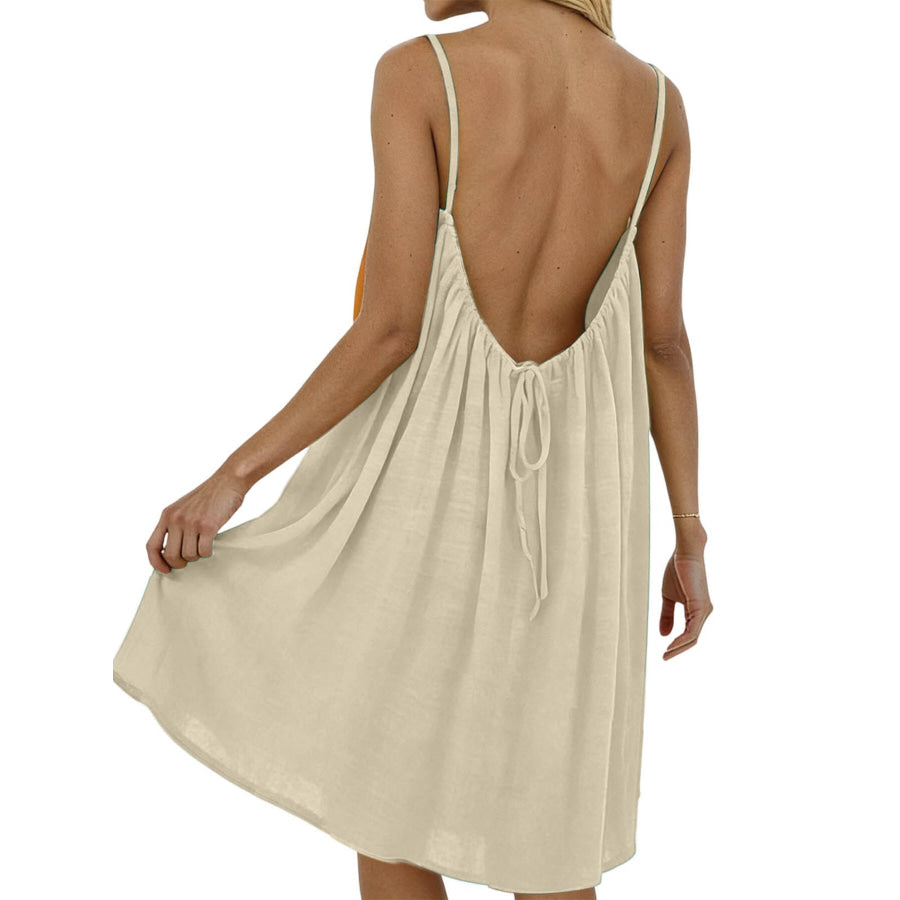 Backless Spaghetti Strap Casual Dress Beige / S Apparel and Accessories