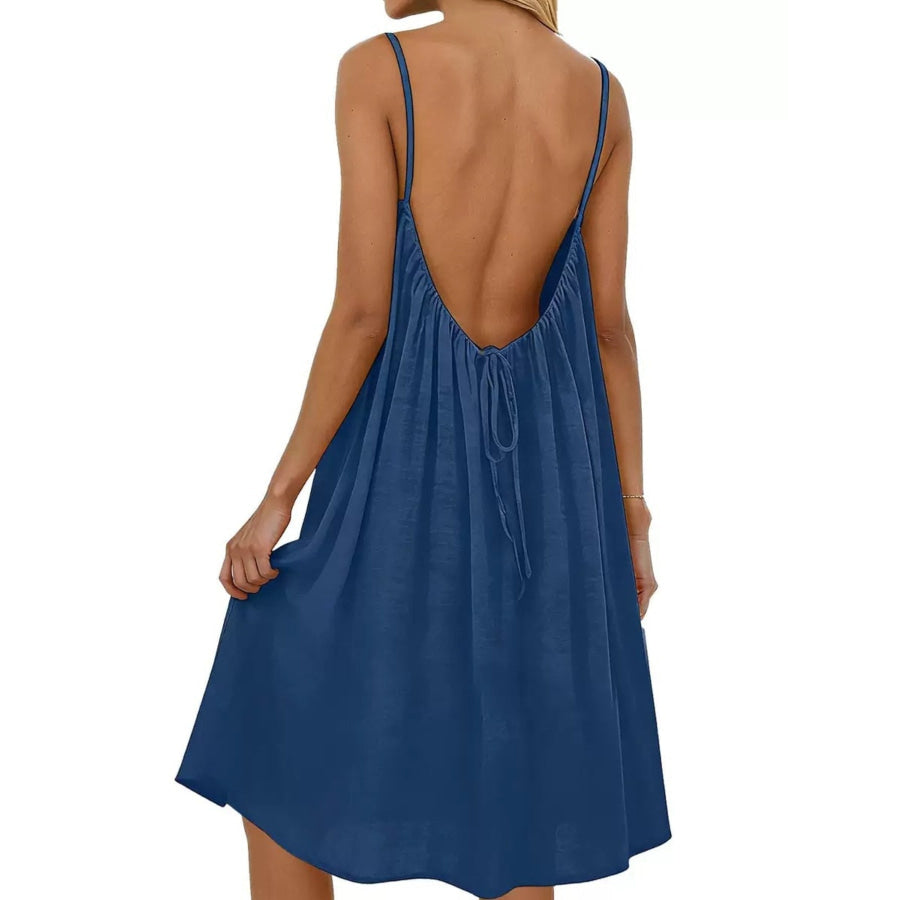 Backless Spaghetti Strap Casual Dress Dark Blue / S Apparel and Accessories