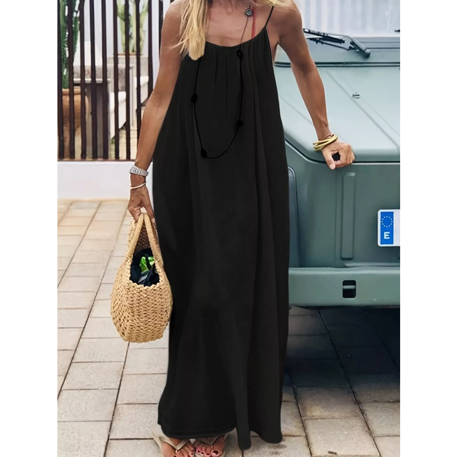 Backless Spaghetti Strap Maxi Dress Black / S Apparel and Accessories