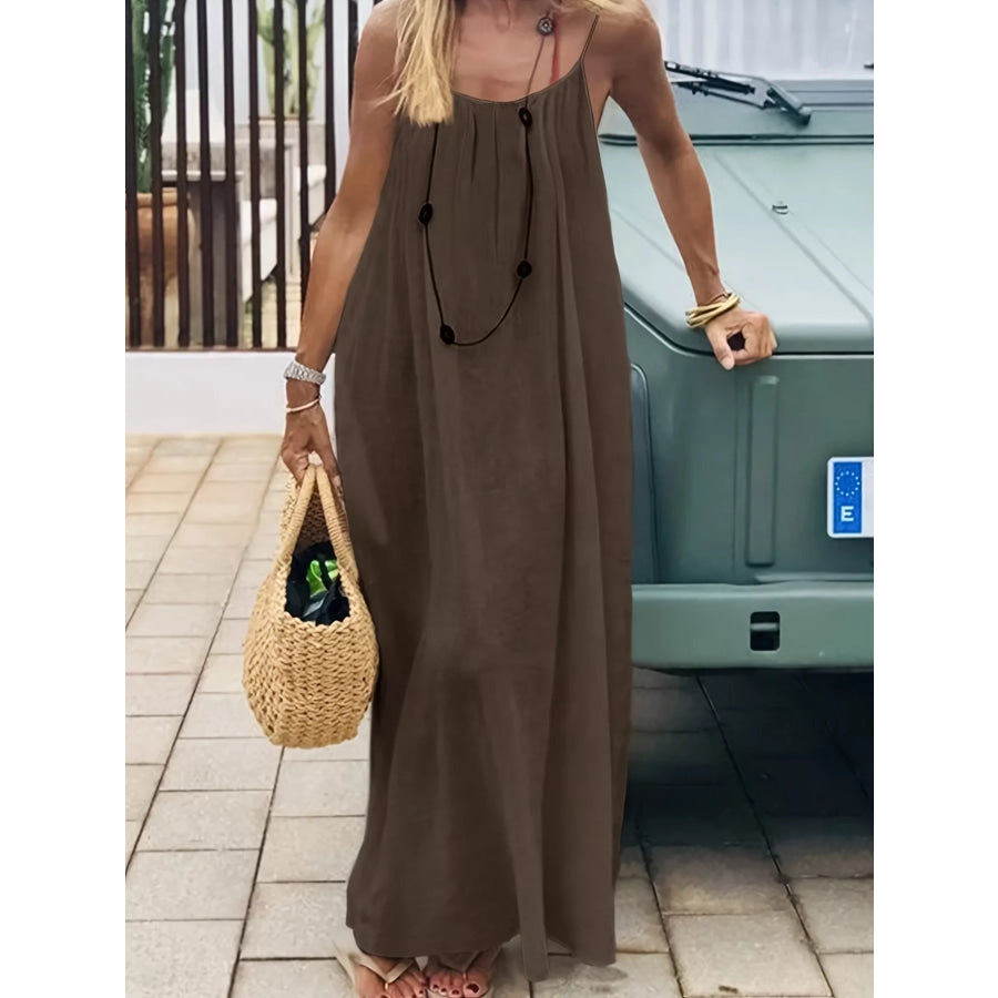 Backless Spaghetti Strap Maxi Dress Brown / S Apparel and Accessories