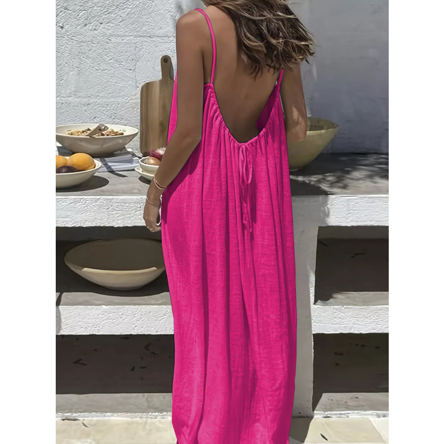 Backless Spaghetti Strap Maxi Dress Pink / S Apparel and Accessories