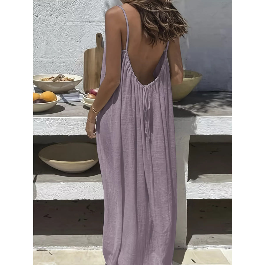 Backless Spaghetti Strap Maxi Dress Purple / S Apparel and Accessories