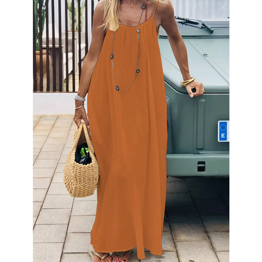 Backless Spaghetti Strap Maxi Dress Terracotta / S Apparel and Accessories