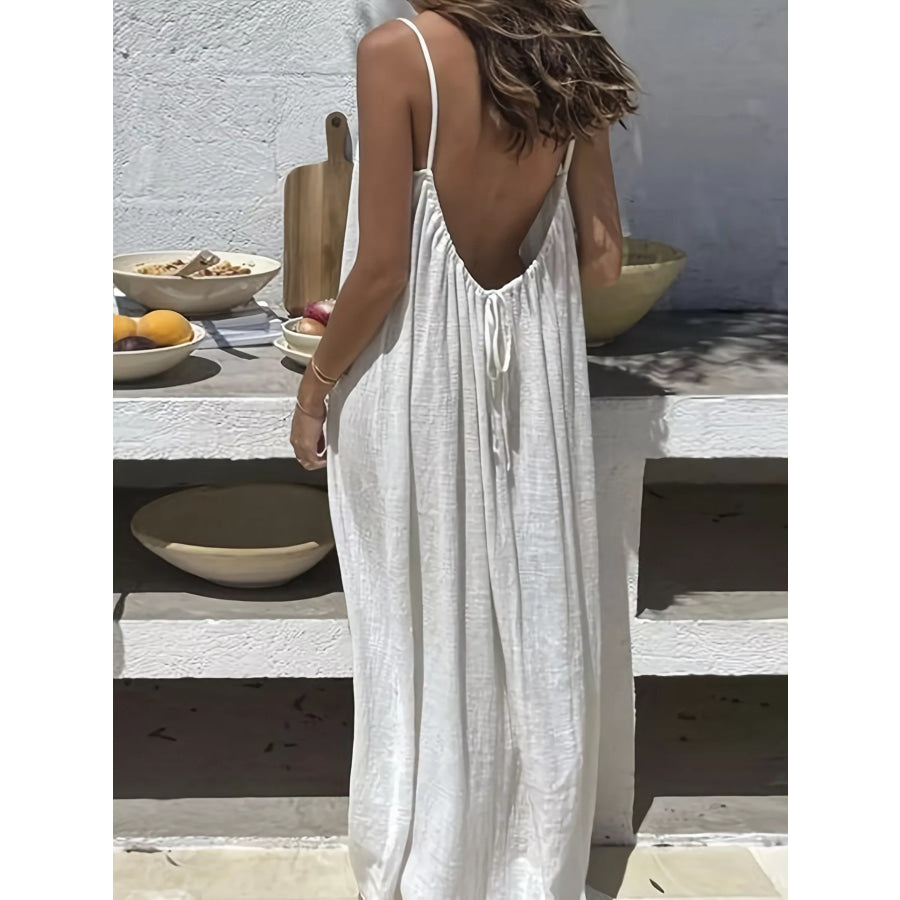 Backless Spaghetti Strap Maxi Dress White / S Apparel and Accessories