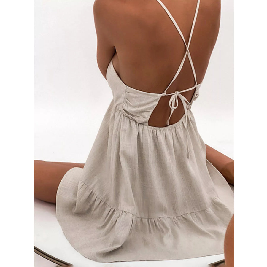 Backless Spaghetti Strap Mini Dress Apparel and Accessories
