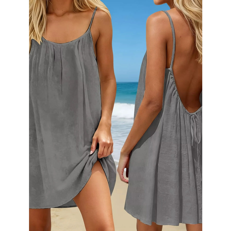 Backless Spaghetti Strap Mini Dress Gray / S Apparel and Accessories