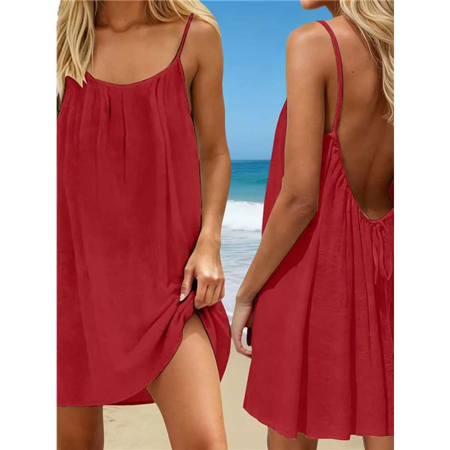 Backless Spaghetti Strap Mini Dress Red / S Apparel and Accessories