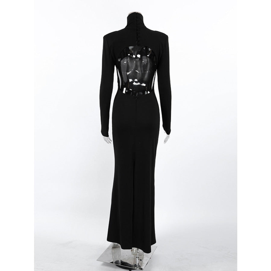 Backless Turtleneck Long Sleeve Bodycon Maxi Dress Apparel and Accessories