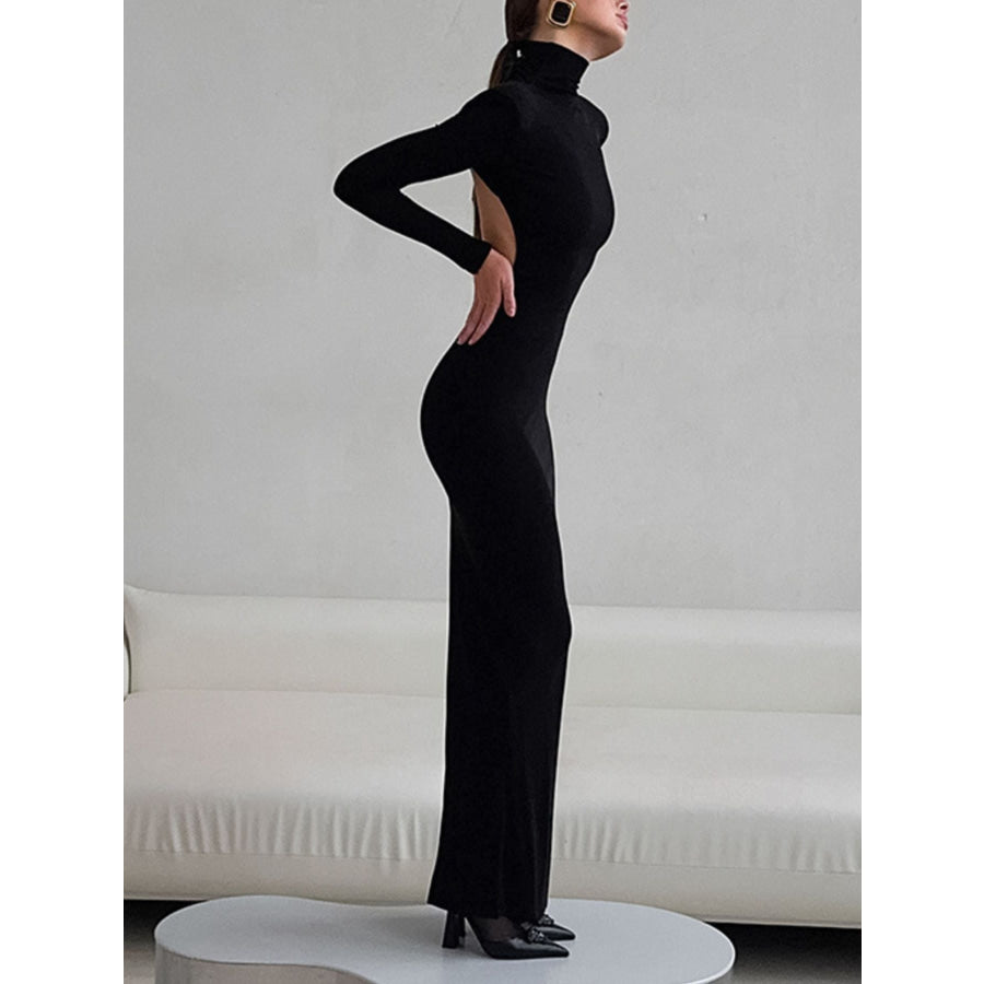 Backless Turtleneck Long Sleeve Bodycon Maxi Dress Apparel and Accessories