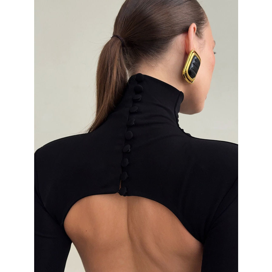 Backless Turtleneck Long Sleeve Bodycon Maxi Dress Apparel and Accessories