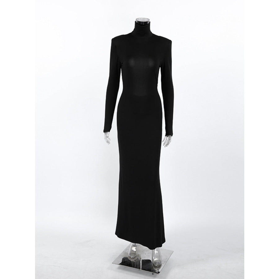 Backless Turtleneck Long Sleeve Bodycon Maxi Dress Apparel and Accessories