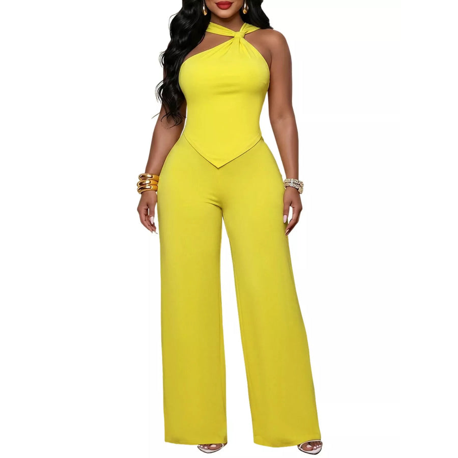 Backless Twist Top and Wide-Leg Pants Set Apparel and Accessories