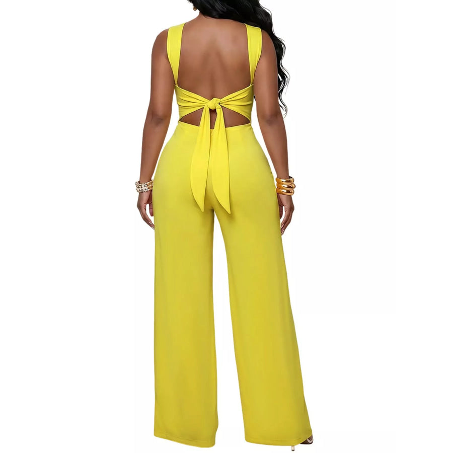 Backless Twist Top and Wide-Leg Pants Set Apparel and Accessories
