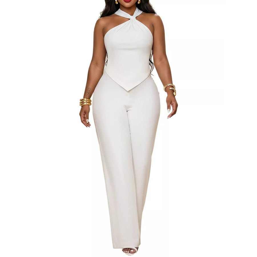 Backless Twist Top and Wide-Leg Pants Set White / S Apparel and Accessories