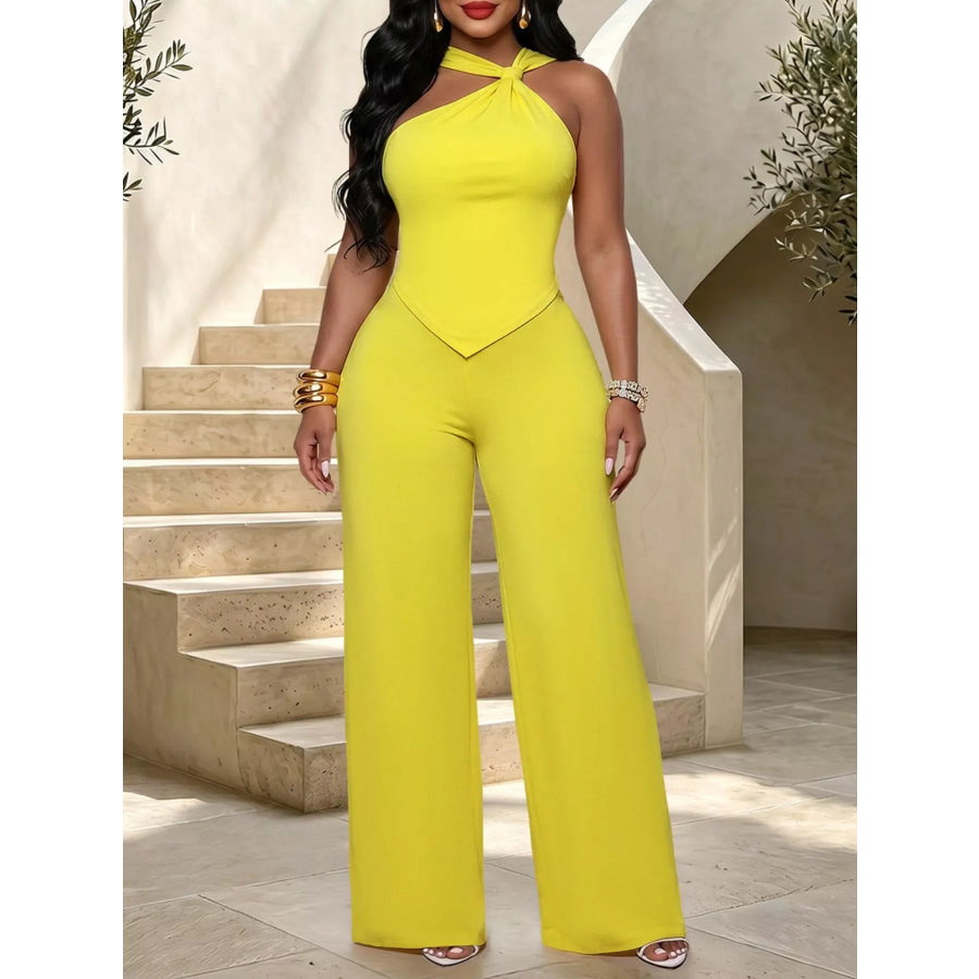 Backless Twist Top and Wide-Leg Pants Set Yellow / S Apparel and Accessories