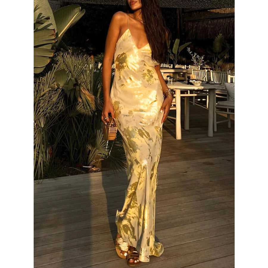 Backless V-Neck Maxi Dress Gold / S Apparel and Accessories